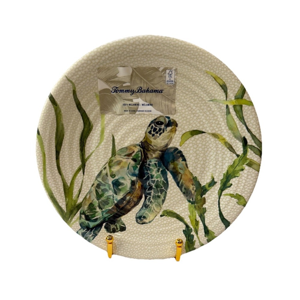 Set 4 Tommy Bahama 8.5" Sea Turtle Seaweed Melamine Side Salad Dessert‎ Plates